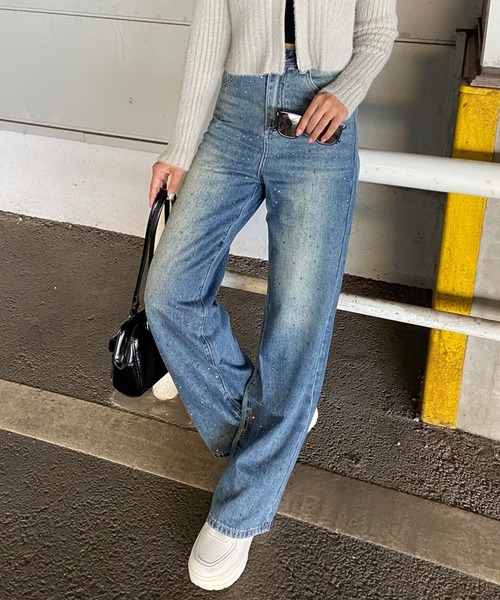 non-hedge(ノンヘッジ)の「ストーンデニムワイドパンツ(デニムパンツ・レディース・ブラック/インディゴブルー・S/M)」の8枚目の写真