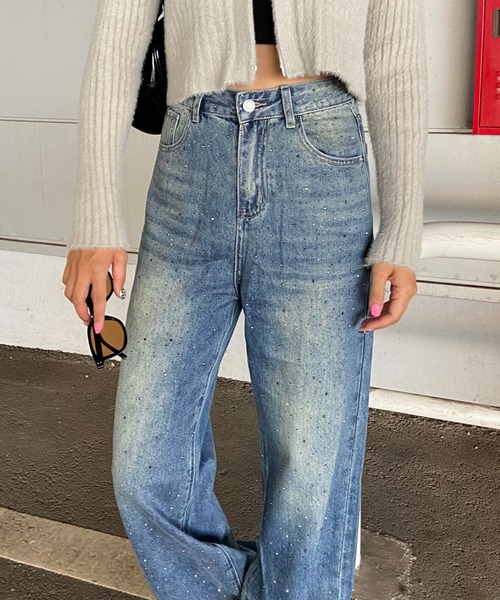 non-hedge(ノンヘッジ)の「ストーンデニムワイドパンツ(デニムパンツ・レディース・ブラック/インディゴブルー・S/M)」の9枚目の写真