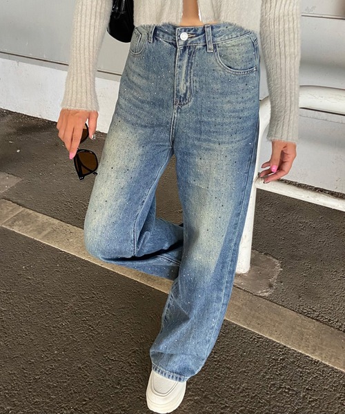 non-hedge(ノンヘッジ)の「ストーンデニムワイドパンツ(デニムパンツ・レディース・ブラック/インディゴブルー・S/M)」の10枚目の写真