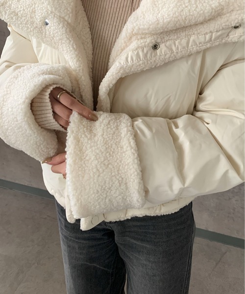 セール】【リバーシブル】ショート丈中綿ボアジャケット 軽量（ダウン