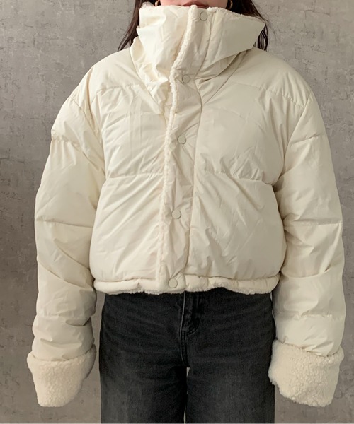 セール】【リバーシブル】ショート丈中綿ボアジャケット 軽量（ダウン