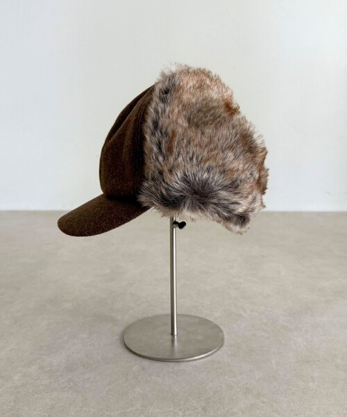 fredy emue（フレディエミュ）の「ファーツイードフライトキャップ（キャップ・レディース・ブラック/ブラウン・FREE）」の9枚目の写真