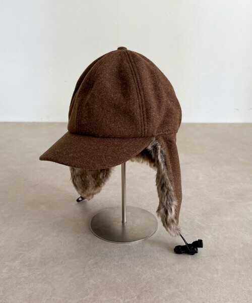 fredy emue（フレディエミュ）の「ファーツイードフライトキャップ（キャップ・レディース・ブラック/ブラウン・FREE）」の11枚目の写真