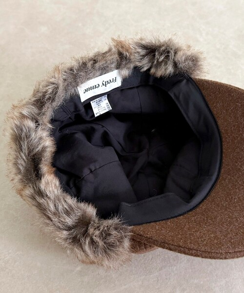 fredy emue（フレディエミュ）の「ファーツイードフライトキャップ（キャップ・レディース・ブラック/ブラウン・FREE）」の13枚目の写真