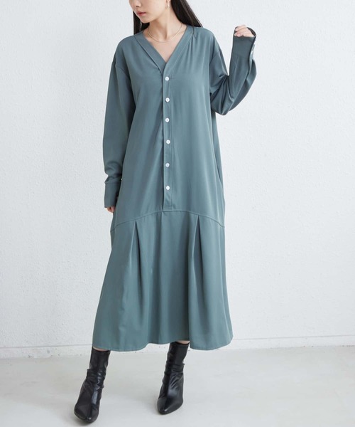 MAISON DE THERESE（メゾン ド テレーズ）の「Vネックルーズシルエット長袖ボリュウーロングワンピース（ワンピース・レディース・ブラック/グリーン/ネイビー・FREE）」の5枚目の写真