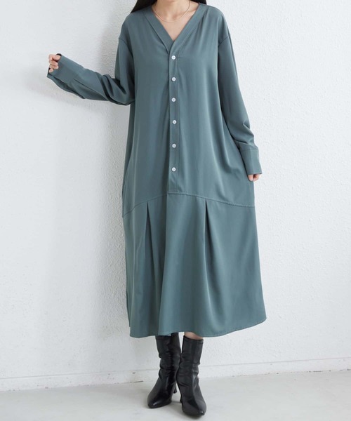 MAISON DE THERESE（メゾン ド テレーズ）の「Vネックルーズシルエット長袖ボリュウーロングワンピース（ワンピース・レディース・ブラック/グリーン/ネイビー・FREE）」の7枚目の写真