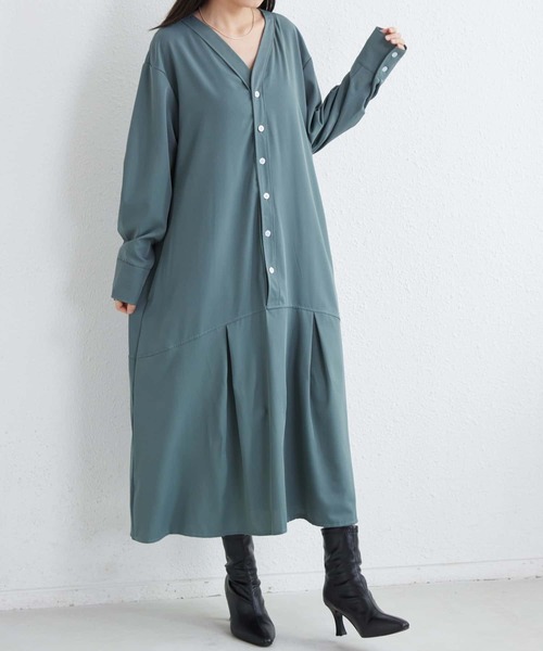 MAISON DE THERESE（メゾン ド テレーズ）の「Vネックルーズシルエット長袖ボリュウーロングワンピース（ワンピース・レディース・ブラック/グリーン/ネイビー・FREE）」の8枚目の写真