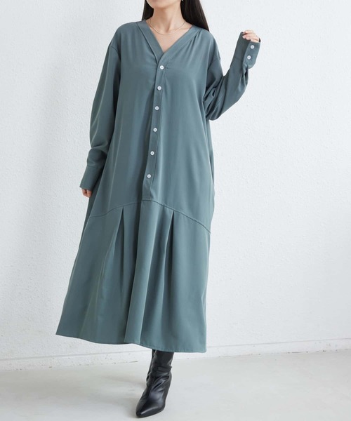 MAISON DE THERESE（メゾン ド テレーズ）の「Vネックルーズシルエット長袖ボリュウーロングワンピース（ワンピース・レディース・ブラック/グリーン/ネイビー・FREE）」の9枚目の写真