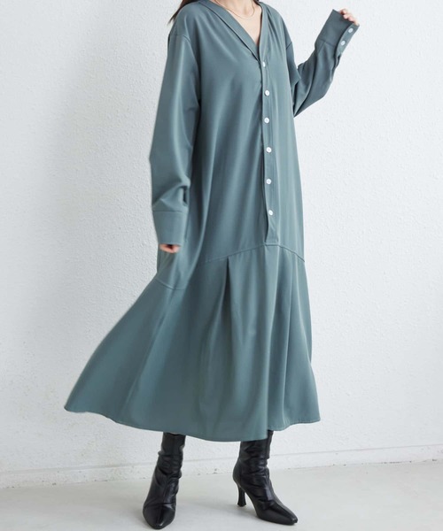 MAISON DE THERESE（メゾン ド テレーズ）の「Vネックルーズシルエット長袖ボリュウーロングワンピース（ワンピース・レディース・ブラック/グリーン/ネイビー・FREE）」の10枚目の写真