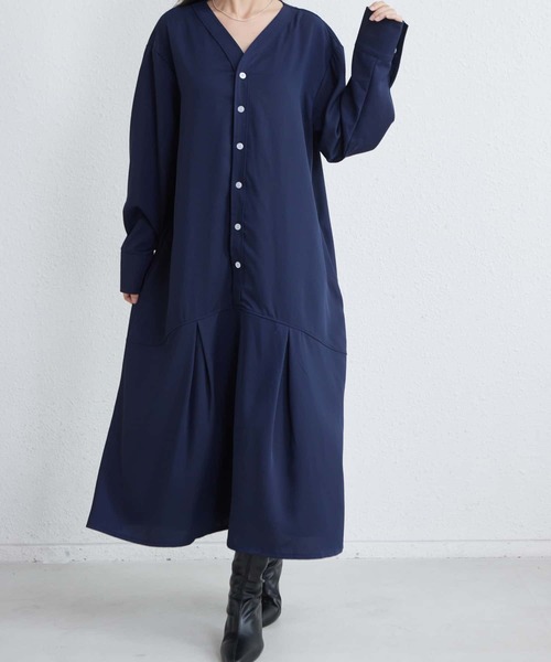 MAISON DE THERESE（メゾン ド テレーズ）の「Vネックルーズシルエット長袖ボリュウーロングワンピース（ワンピース・レディース・ブラック/グリーン/ネイビー・FREE）」の12枚目の写真