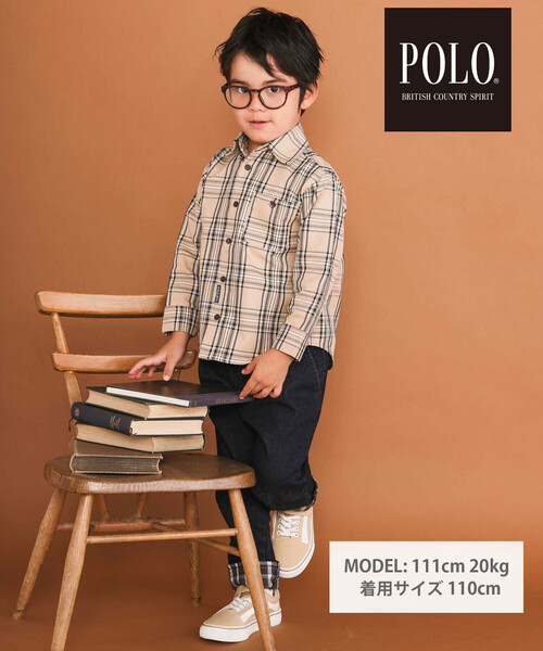 SLAP SLIP（スラップスリップ）の「【POLO BCS(ポロ・ビーシーエス)×SLAP SLIPコラボ】【お揃い】刺しゅう入り胸ポケットチェックシャツ(80~130cm)（シャツ/ブラウス・キッズ・ベージュ系その他/ブルー系その他2・80ｃｍ/90cm/120cm/100cm/130cm/110cm）」の4枚目の写真