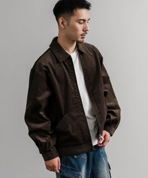 ブラウン ショート丈　半袖　ブルゾン 配色ステッチWZIPショートブルゾン【一部店舗限定】｜WEGO