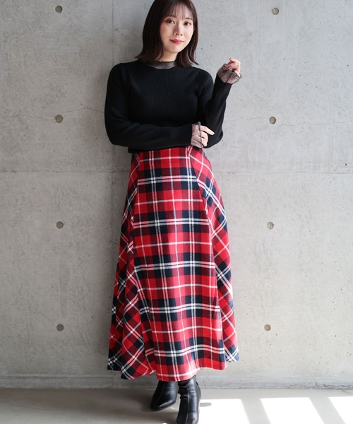 Ruwan yu(ルワンユー)の「コットンチェックフレアスカート【大きいサイズ対応】(スカート・レディース・レッド・LL/3L/4L/L)」の4枚目の写真