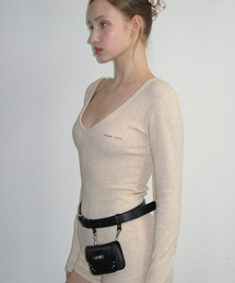 CRANK（クランク）の「V-neck knit bodysuit_Beige（つなぎ/オールインワン・レディース）」