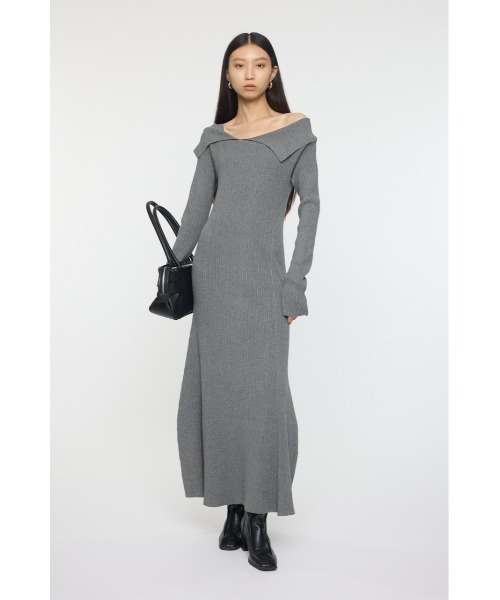 MOUSSY(マウジー)の「ASYMMETRY COLLAR ニットドレス(ワンピース・レディース・ネイビー/杢グレー/ブラック・2/1)」の1枚目の写真