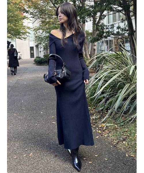 セール】ASYMMETRY COLLAR ニットドレス（ワンピース）｜MOUSSY