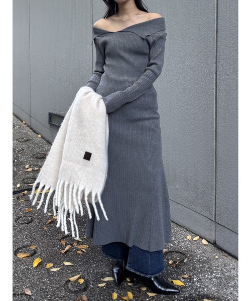 セール】ASYMMETRY COLLAR ニットドレス（ワンピース）｜MOUSSY