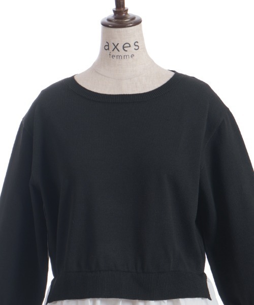 axes femme（アクシーズファム）の「布帛ドッキングプルオーバー（ニット/セーター・レディース・ワイン/ネイビー/ブラック・FREE）」の4枚目の写真