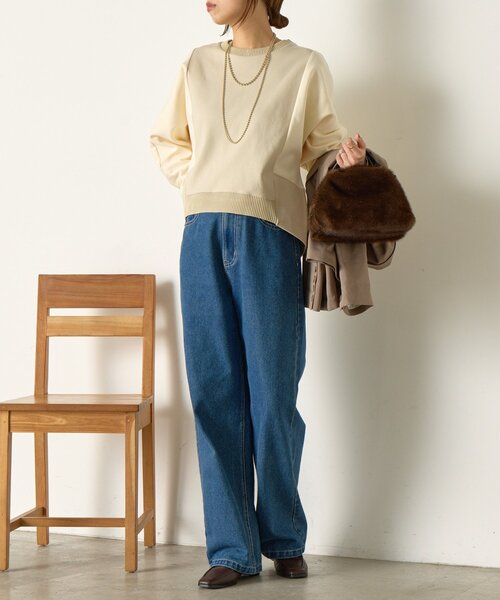 Jena espace merveilleux（ジェナ　エスパスメルヴェイユ）の「配色ドルマンダンボールカットソー（Tシャツ/カットソー・レディース・アイボリー/グレー/チャコールグレー・FREE）」の4枚目の写真