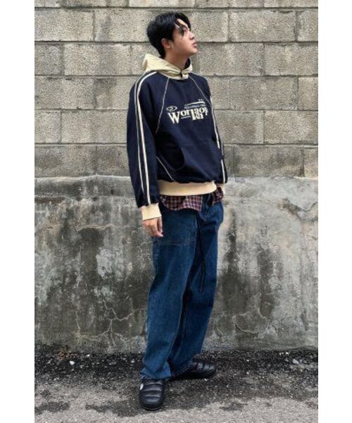 セール】ワークショップラインラグランナイロンミックスフードパーカー