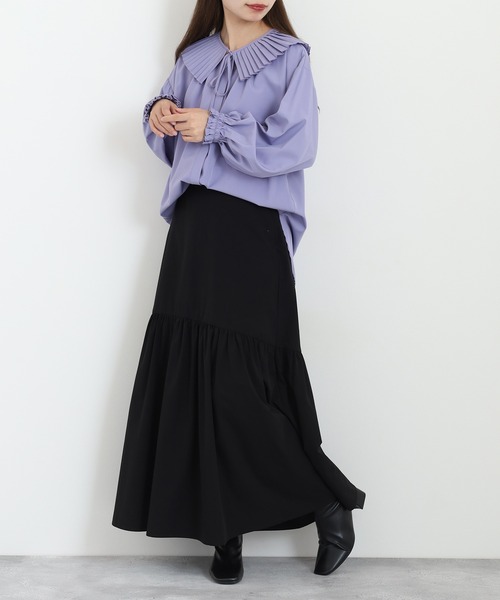 EGLANTINE(エグランティーヌ)の「EGLANTINE 衿プリーツ長袖ブラウス(シャツ/ブラウス・レディース・ラベンダー/ネイビー・40)」の18枚目の写真