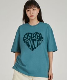 ビッグハートロゴラウンドネック15番手綿半袖Tシャツ_ブルーグリーン