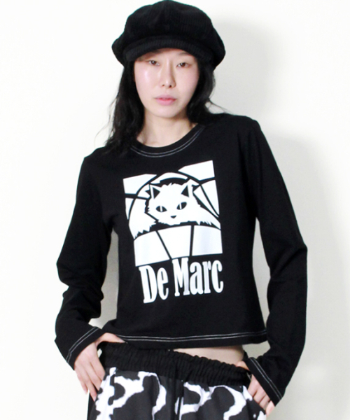 DEMARC(ドゥマーク)の「ブラックキャットステッチセミクロップ長袖Tシャツブラック(Tシャツ/カットソー・レディース・その他・MEDIUM/LARGE)」の4枚目の写真