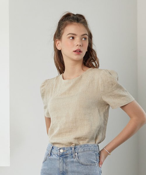 YUPPE(ヨッペ)の「LINEN SHIRRING SHIRT_BEIGE(シャツ/ブラウス・レディース・その他・FREE)」の3枚目の写真