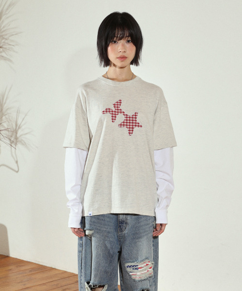 Cavish（カビシ）の「CHECK TWIN STAR LAYERED LS TEE OATMEAL(CV2FFUT578A)（Tシャツ/カットソー・レディース・オートミール・LARGE/MEDIUM/SMALL）」の2枚目の写真