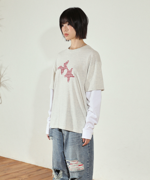 Cavish（カビシ）の「CHECK TWIN STAR LAYERED LS TEE OATMEAL(CV2FFUT578A)（Tシャツ/カットソー・レディース・オートミール・LARGE/MEDIUM/SMALL）」の3枚目の写真