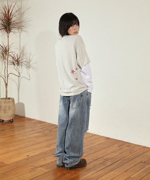 Cavish（カビシ）の「CHECK TWIN STAR LAYERED LS TEE OATMEAL(CV2FFUT578A)（Tシャツ/カットソー・レディース・オートミール・LARGE/MEDIUM/SMALL）」の4枚目の写真