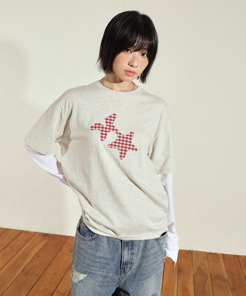 Cavish（カビシ）の「CHECK TWIN STAR LAYERED LS TEE OATMEAL(CV2FFUT578A)（Tシャツ/カットソー・レディース・オートミール・LARGE/MEDIUM/SMALL）」の5枚目の写真