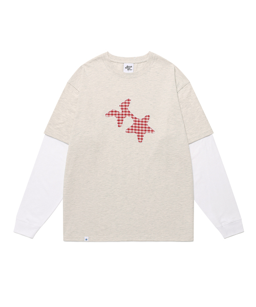Cavish（カビシ）の「CHECK TWIN STAR LAYERED LS TEE OATMEAL(CV2FFUT578A)（Tシャツ/カットソー・レディース・オートミール・LARGE/MEDIUM/SMALL）」の6枚目の写真