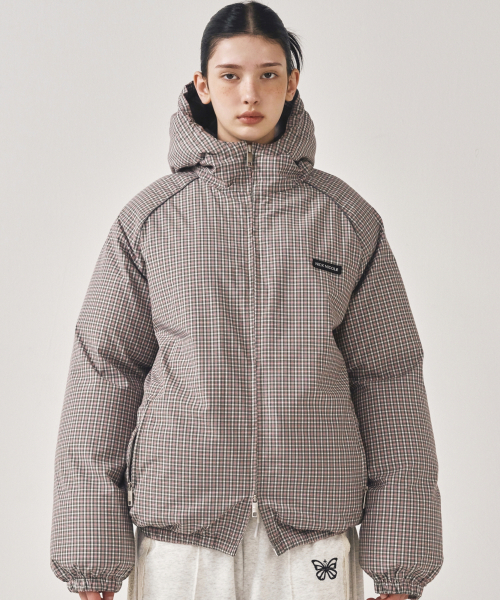 NICK&NICOLE(ニックアンドニコール)の「MINIMAL PIPING HOODED PADDING_CHECK(ダウンジャケット/コート・レディース・その他・FREE)」の1枚目の写真