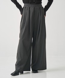 LeatherWaist Relax Pants/レザーウエストリラックスパンツ/ワイドパンツ