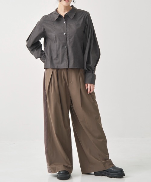 LeatherWaist Relax Pants/レザーウエストリラックスパンツ/ワイド