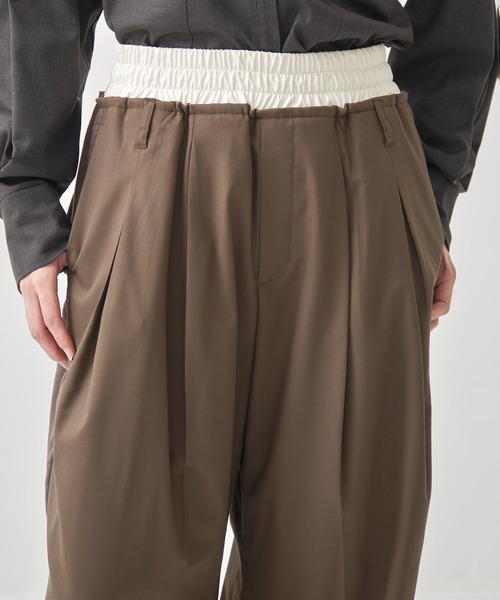 LeatherWaist Relax Pants/レザーウエストリラックスパンツ/ワイド