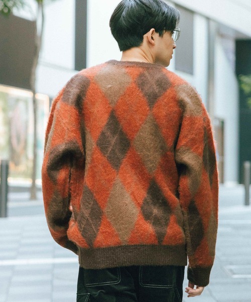 メンズ ウール アーガイル ニット セール】アーガイルシャギーニットプルオーバー / 633259（ニット