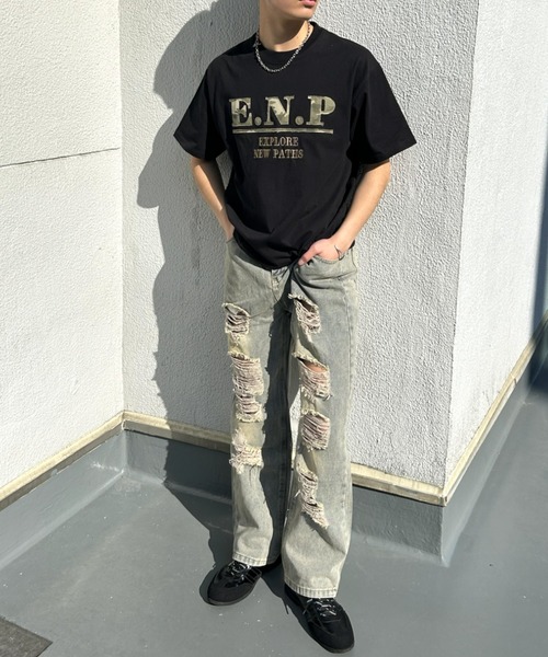 B.R.U(ブル)の「迷彩柄アップリケ刺繍Tシャツ(Tシャツ/カットソー・メンズ・ホワイト/ブラック・FREE)」の9枚目の写真