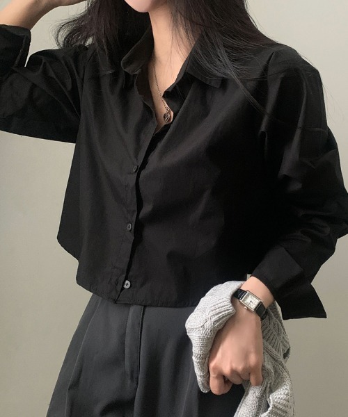 SallyLunn(サリーラン)の「クロップドカラーシャツ(シャツ/ブラウス・レディース・ホワイト/ネイビー/イエロー/スミクロ・MEDIUM/LARGE)」の3枚目の写真