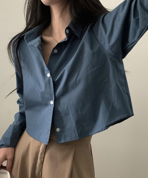 SallyLunn(サリーラン)の「クロップドカラーシャツ(シャツ/ブラウス・レディース・ホワイト/ネイビー/イエロー/スミクロ・MEDIUM/LARGE)」の18枚目の写真