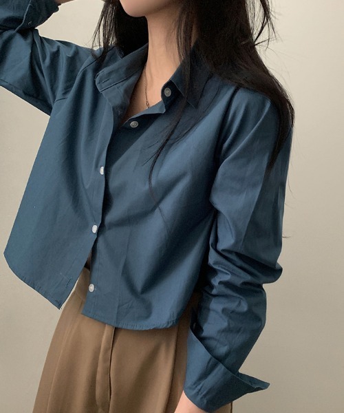 SallyLunn(サリーラン)の「クロップドカラーシャツ(シャツ/ブラウス・レディース・ホワイト/ネイビー/イエロー/スミクロ・MEDIUM/LARGE)」の21枚目の写真