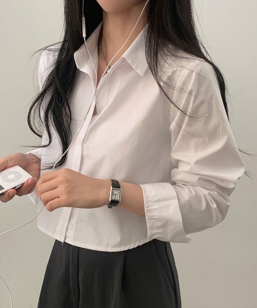 SallyLunn(サリーラン)の「クロップドカラーシャツ(シャツ/ブラウス・レディース・ホワイト/ネイビー/イエロー/スミクロ・MEDIUM/LARGE)」の12枚目の写真