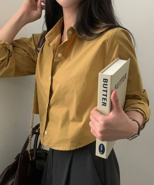 SallyLunn(サリーラン)の「クロップドカラーシャツ(シャツ/ブラウス・レディース・ホワイト/ネイビー/イエロー/スミクロ・MEDIUM/LARGE)」の7枚目の写真