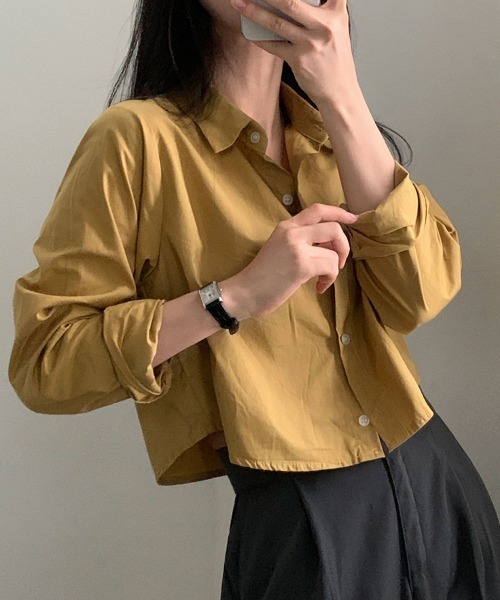 SallyLunn(サリーラン)の「クロップドカラーシャツ(シャツ/ブラウス・レディース・ホワイト/ネイビー/イエロー/スミクロ・MEDIUM/LARGE)」の9枚目の写真