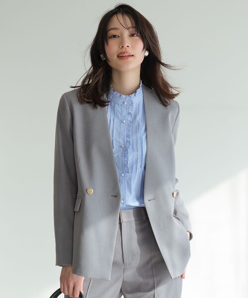 褒めらレディストレッチ カラーレス ジャケット（ノーカラージャケット