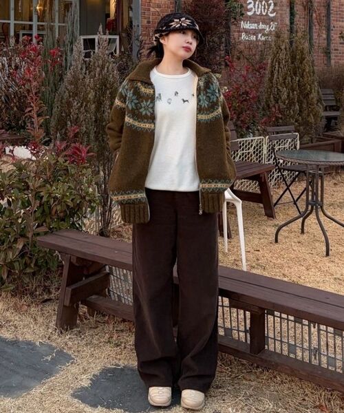 BUTTON UP(ボタンアップ)の「シグニチャーコーデュロイワイドパンツ起毛ver.(ブラウン)(その他パンツ・レディース・その他・S/M/L)」の3枚目の写真