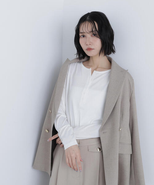 N.(N. Natural Beauty Basic)(エヌエヌナチュラルビューティーベーシック)の「ヘンリーネックカットソー(Tシャツ/カットソー・レディース・オフホワイト/グレー/ベビーピンク・フリ-)」の12枚目の写真