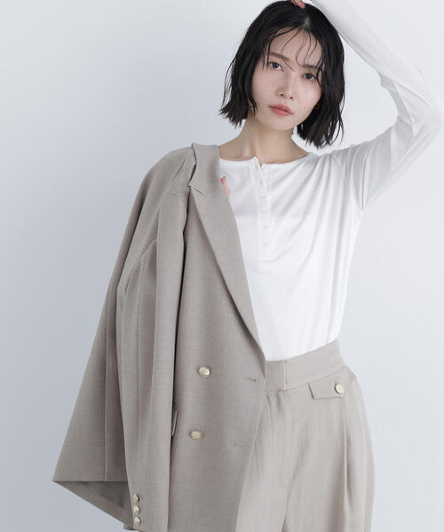 N.(N. Natural Beauty Basic)(エヌエヌナチュラルビューティーベーシック)の「ヘンリーネックカットソー(Tシャツ/カットソー・レディース・オフホワイト/グレー/ベビーピンク・フリ-)」の14枚目の写真