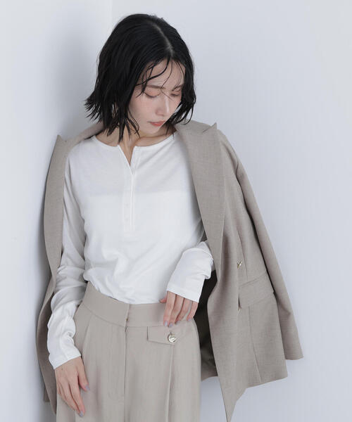 N.(N. Natural Beauty Basic)(エヌエヌナチュラルビューティーベーシック)の「ヘンリーネックカットソー(Tシャツ/カットソー・レディース・オフホワイト/グレー/ベビーピンク・フリ-)」の16枚目の写真